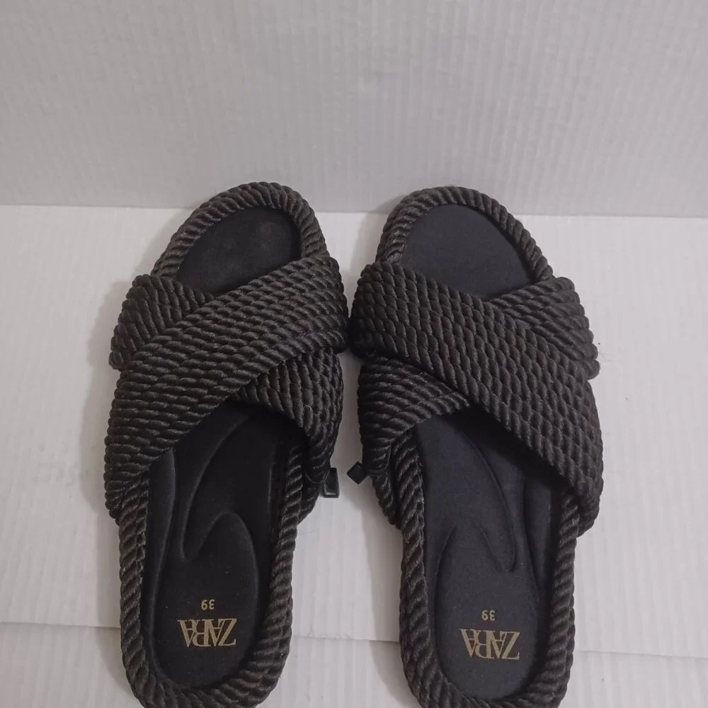 ZARA ROPE SLIDE SANDALS BLACK SIZE 39 - Picture 5 of 12